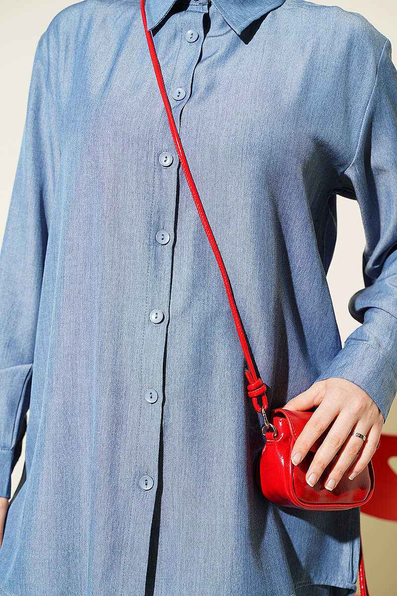 Basic Two-Piece Set with Buttoned Cuffs - Blue