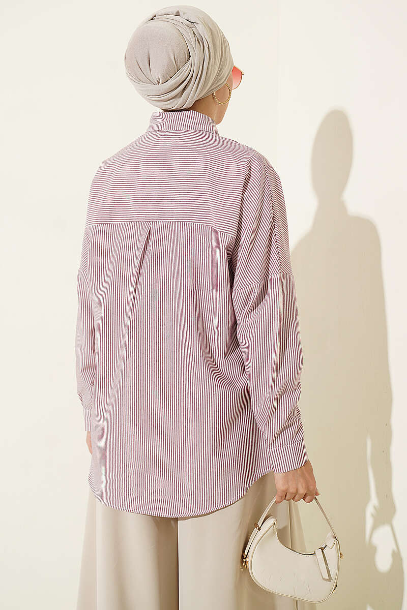 Striped Shirt with Buttoned Cuffs - Burgundy