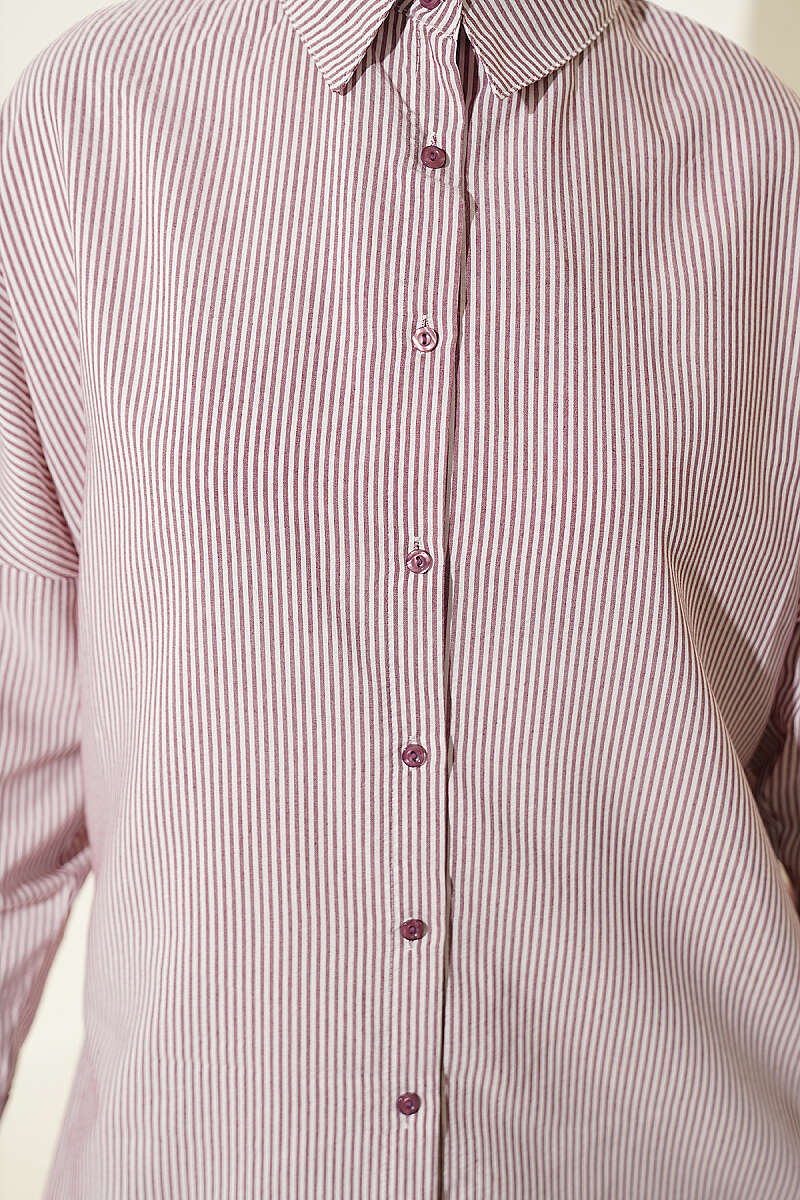 Striped Shirt with Buttoned Cuffs - Burgundy