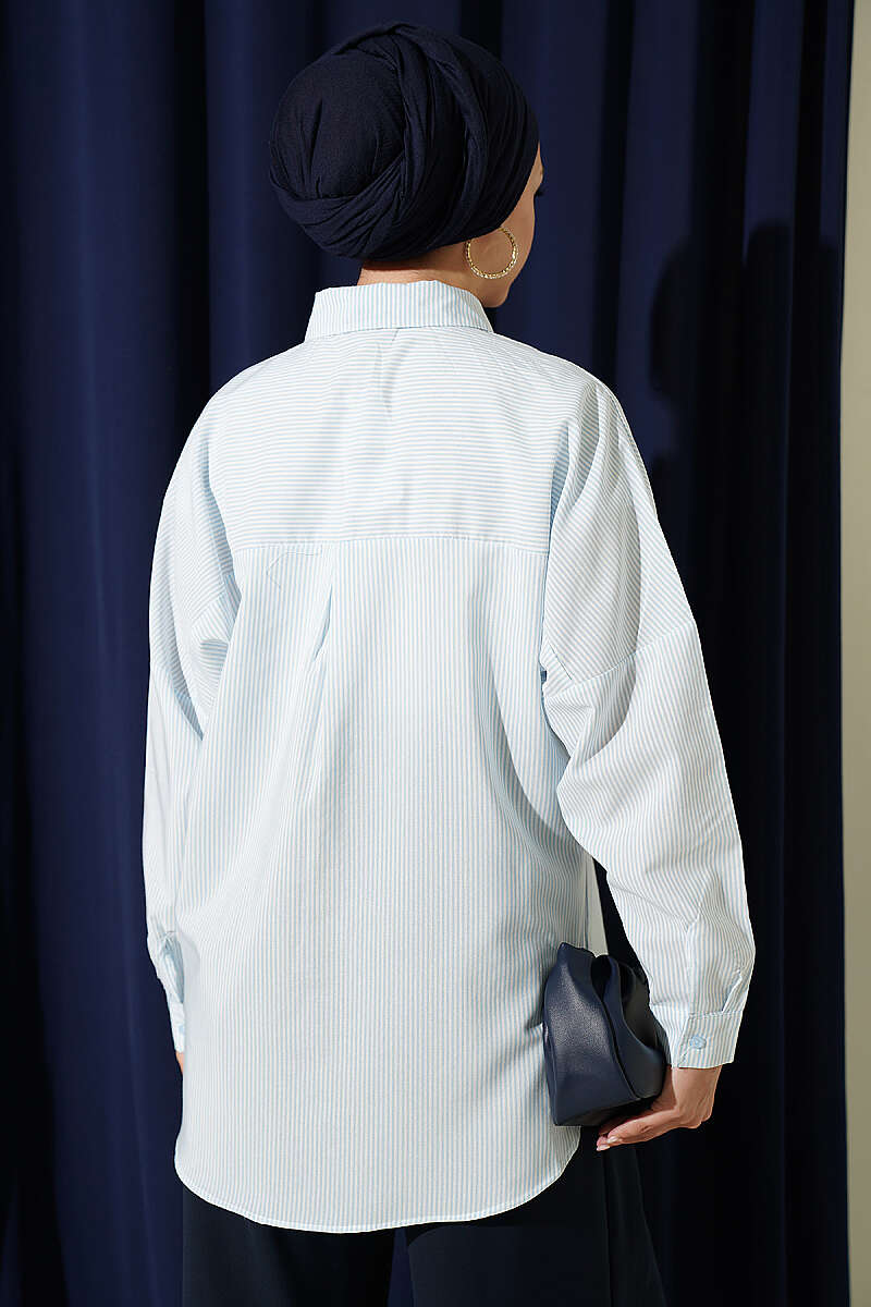 Striped Shirt with Buttoned Cuffs - Ice Blue
