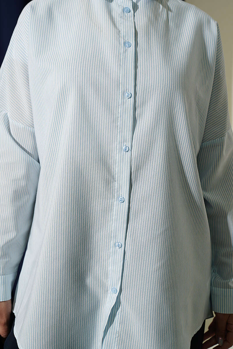 Striped Shirt with Buttoned Cuffs - Ice Blue