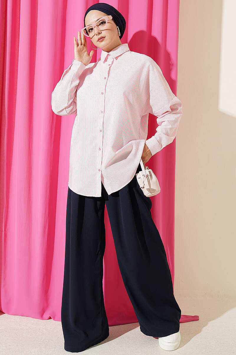 Striped Shirt with Buttoned Cuffs - Pink