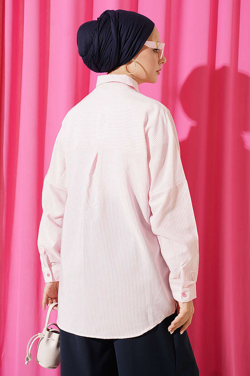 Striped Shirt with Buttoned Cuffs - Pink
