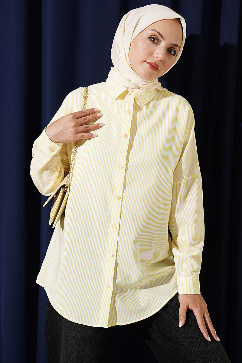 Striped Shirt with Buttoned Cuffs - Yellow