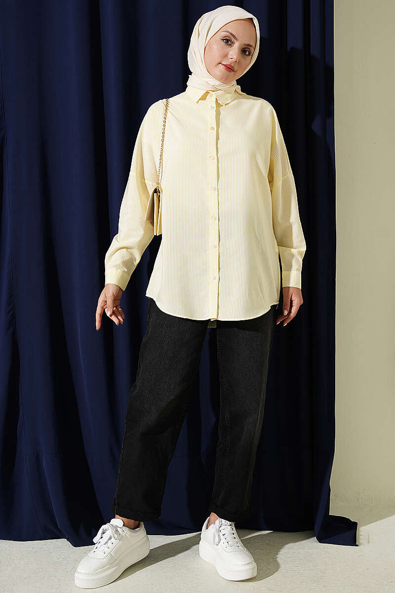 Striped Shirt with Buttoned Cuffs - Yellow