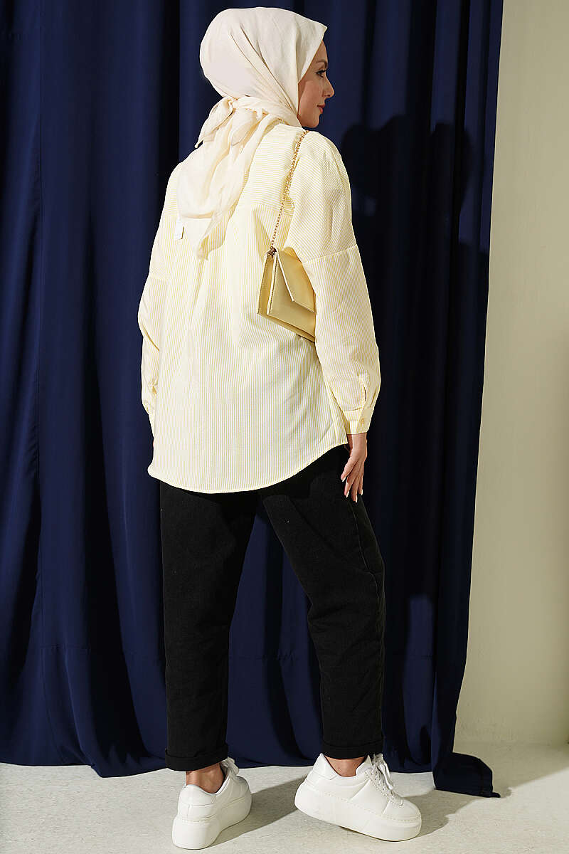 Striped Shirt with Buttoned Cuffs - Yellow