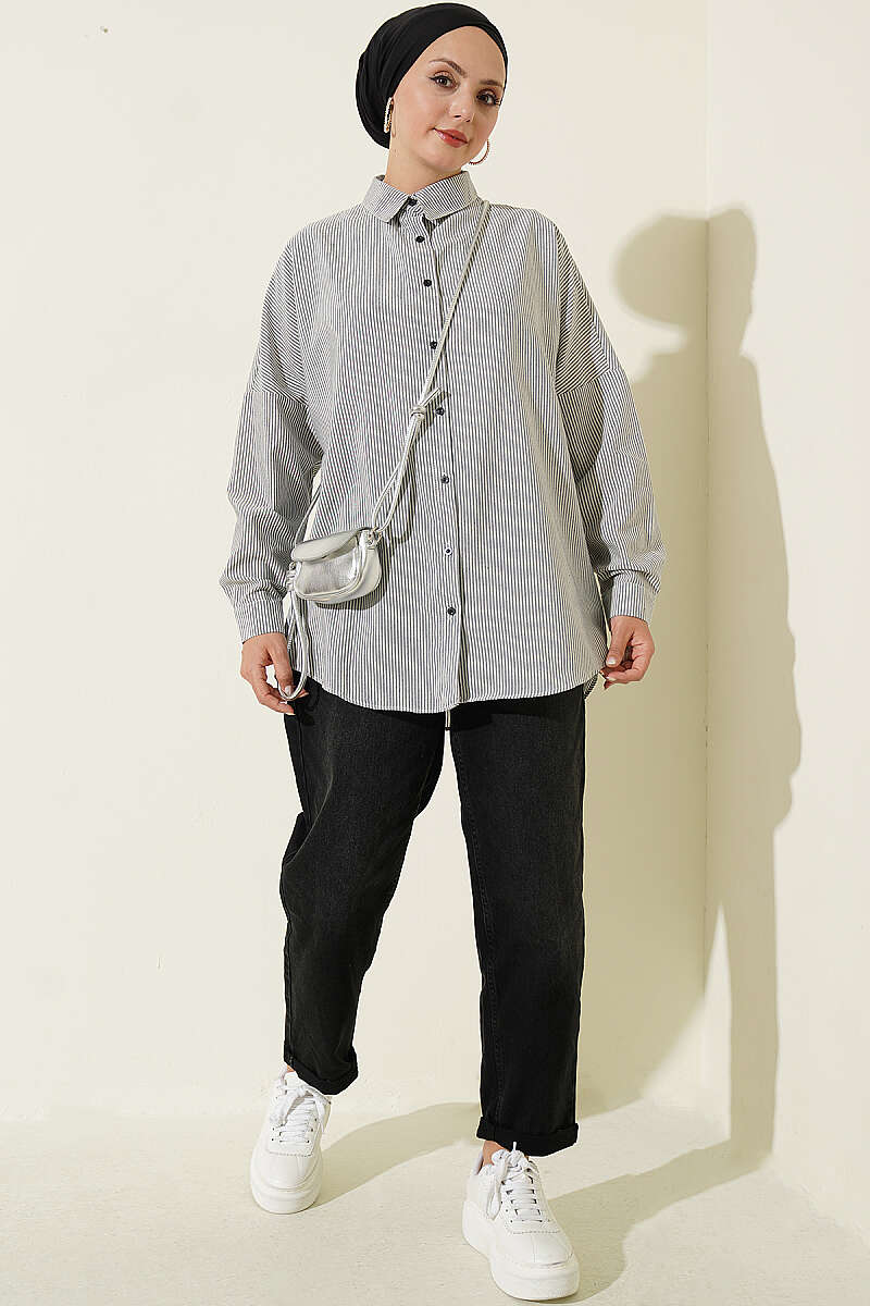 Striped Shirt with Buttoned Cuffs - Black