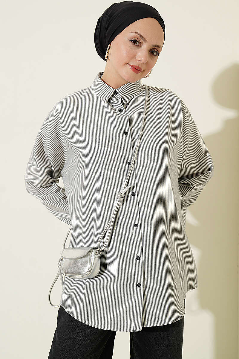 Striped Shirt with Buttoned Cuffs - Black