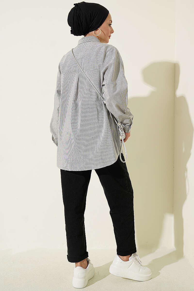 Striped Shirt with Buttoned Cuffs - Black