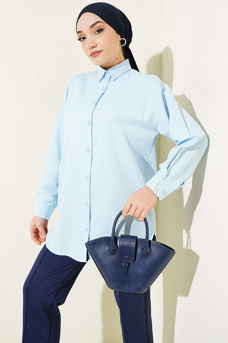 Plain Shirt with Button Cuffs - Light Blue