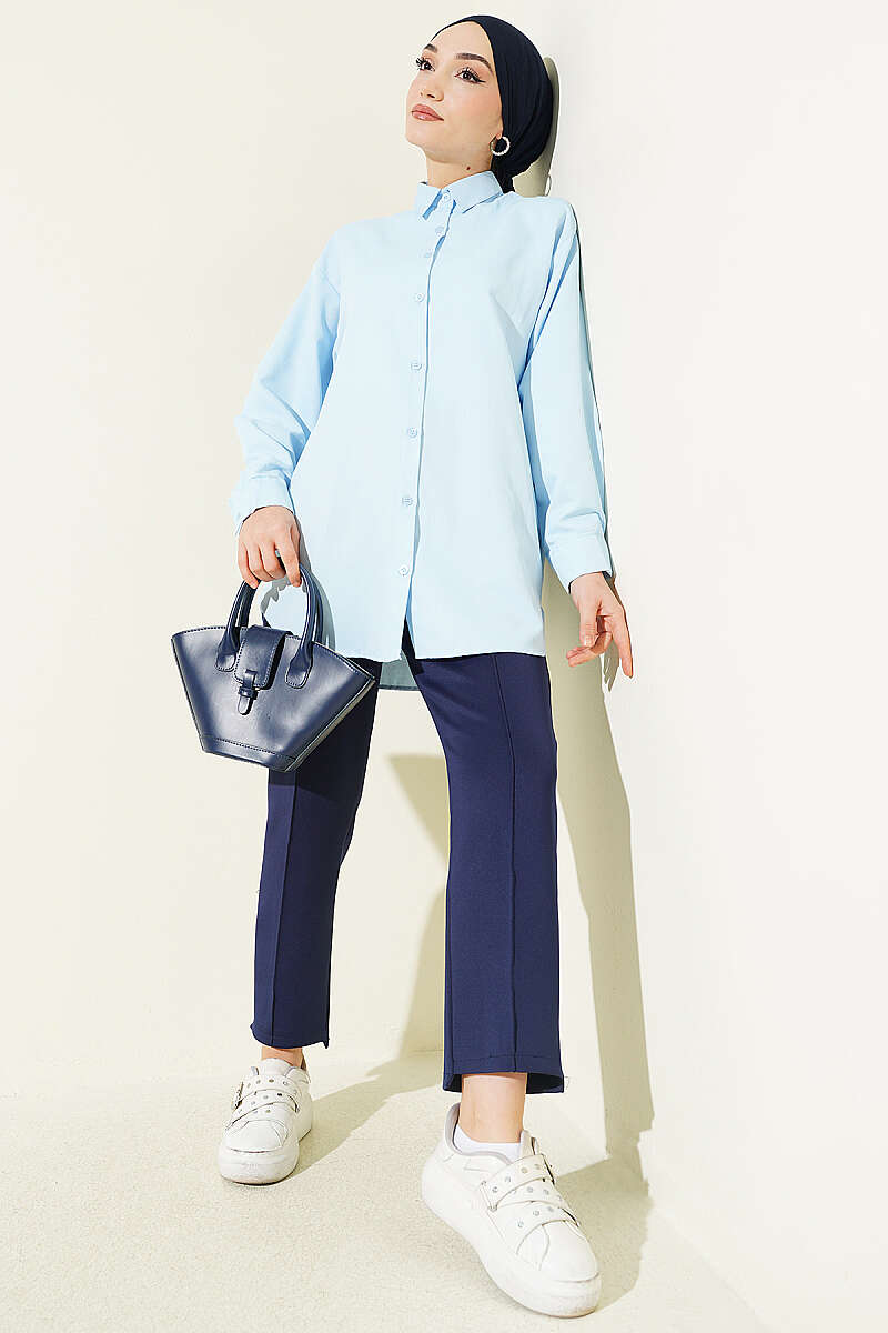 Plain Shirt with Button Cuffs - Light Blue