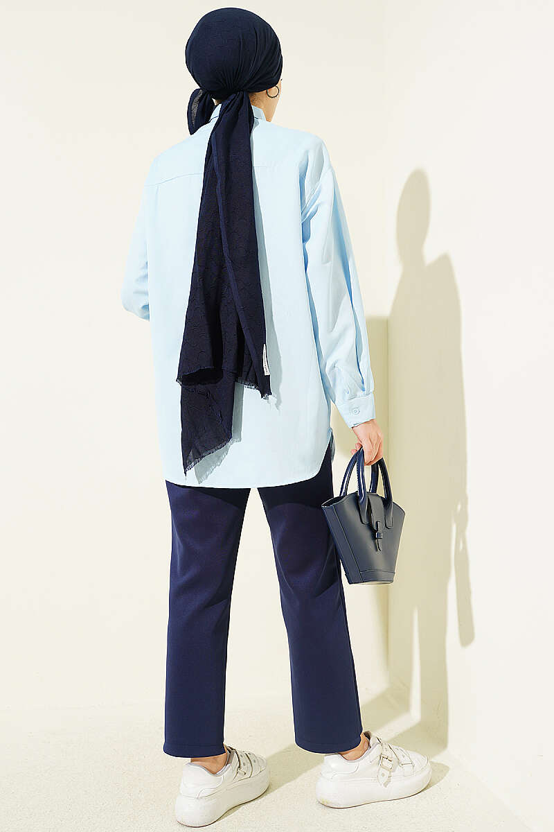 Plain Shirt with Button Cuffs - Light Blue
