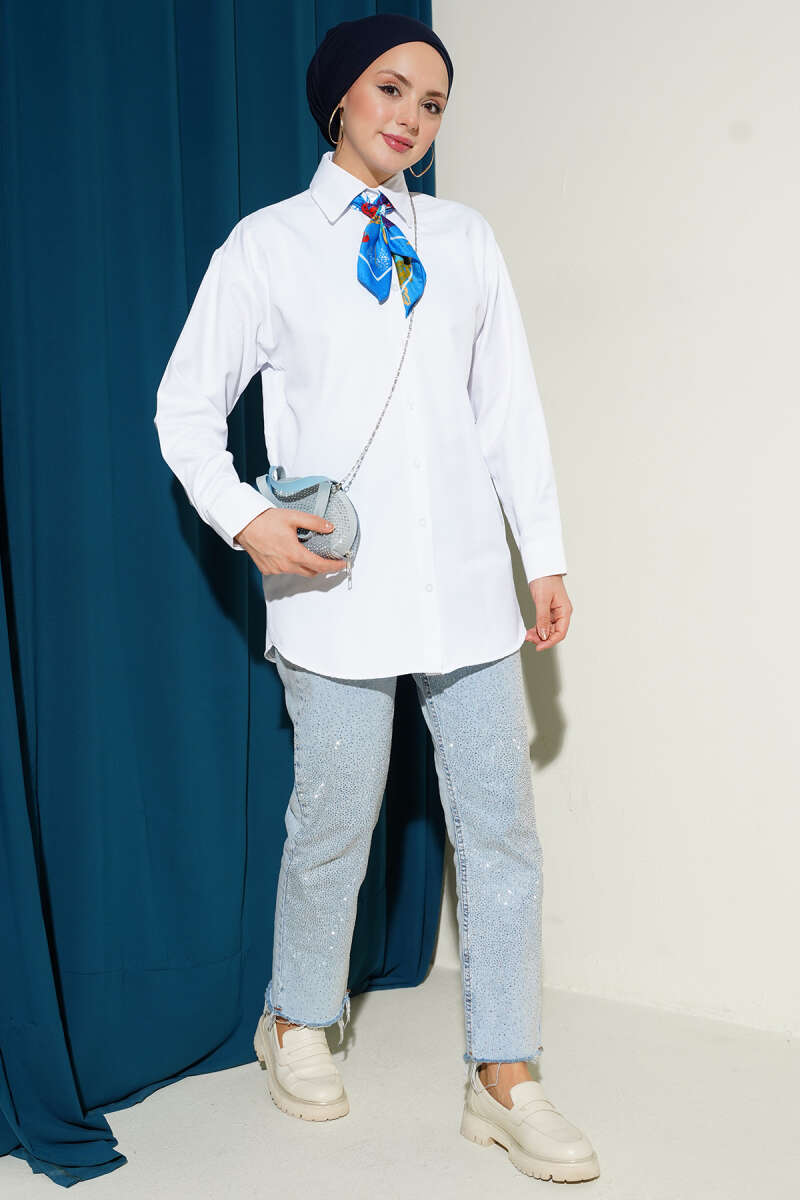 Plain Shirt with Button Cuffs - White