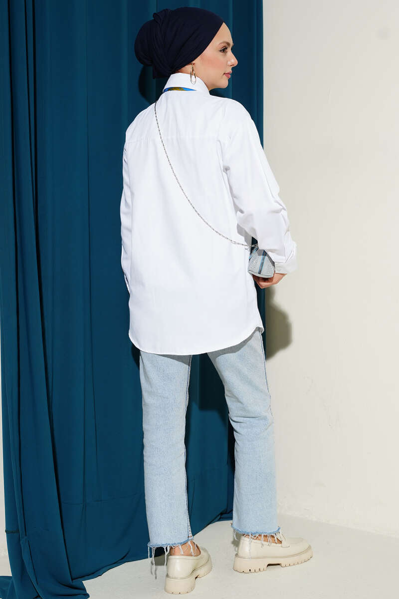 Plain Shirt with Button Cuffs - White