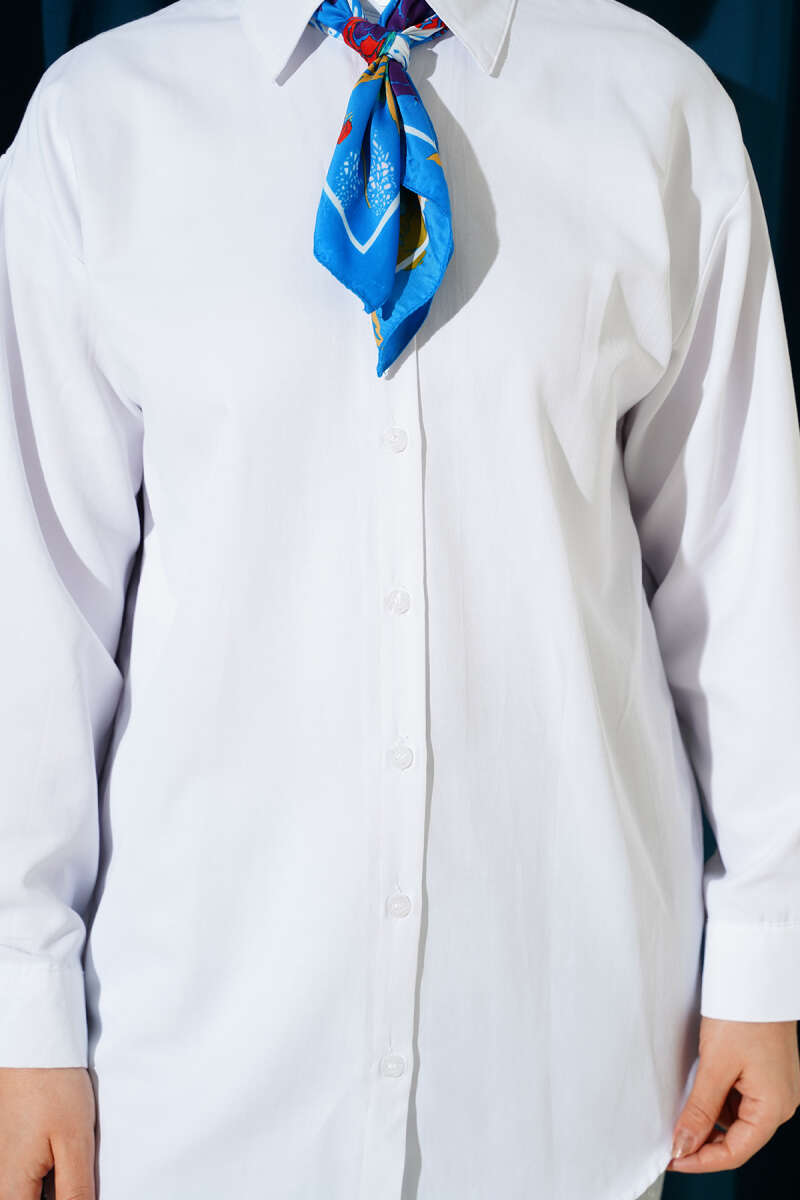 Plain Shirt with Button Cuffs - White