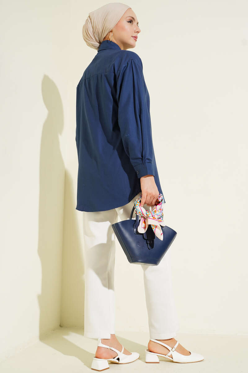Plain Shirt with Button Cuffs - Navy