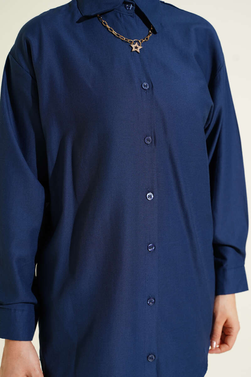 Plain Shirt with Button Cuffs - Navy