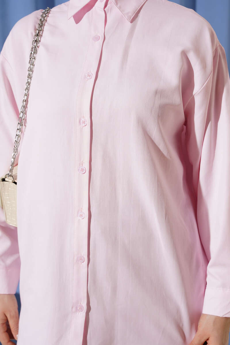 Plain Shirt with Button Cuffs - Pink