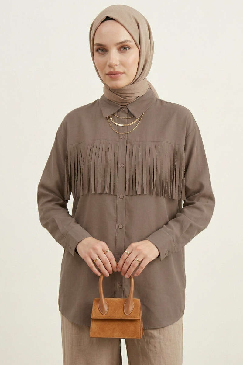 Tasselled Shirt with Button Cuffs - Mink