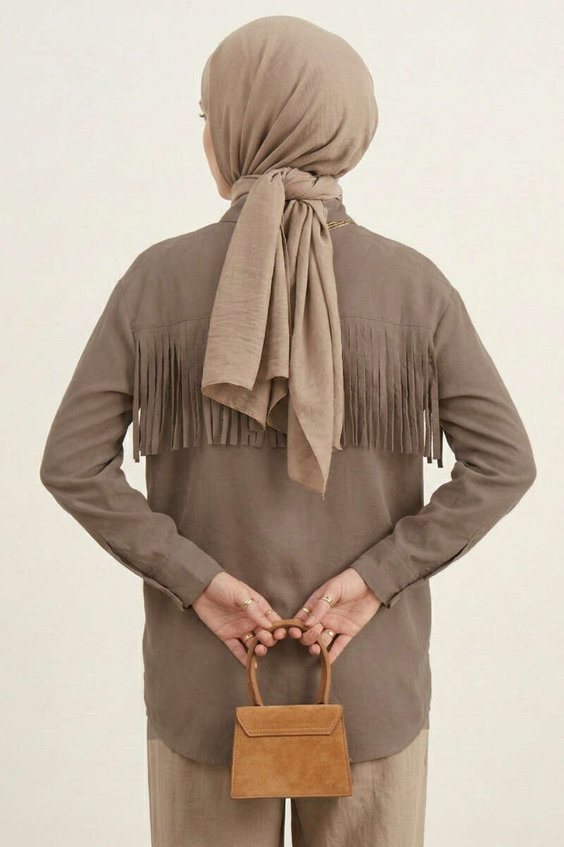 Tasselled Shirt with Button Cuffs - Mink