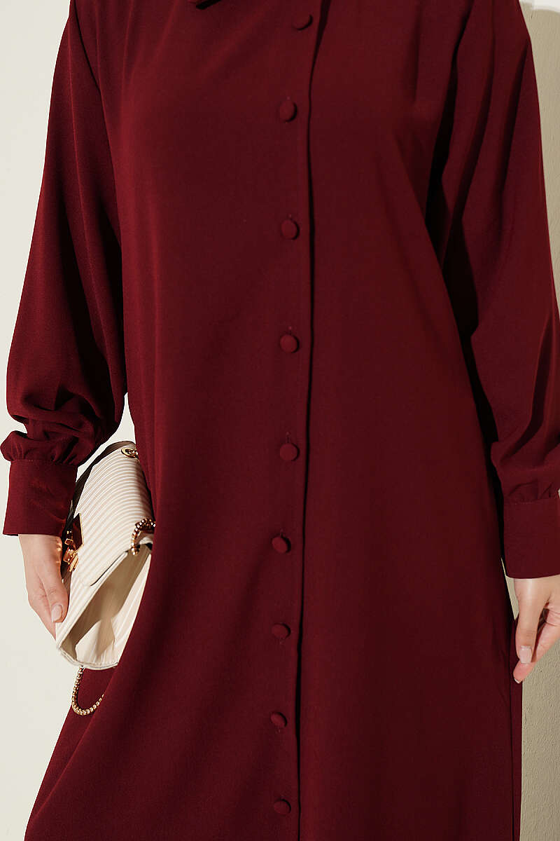 Long Tunic Two-Piece Set with Buttoned Cuffs - Burgundy