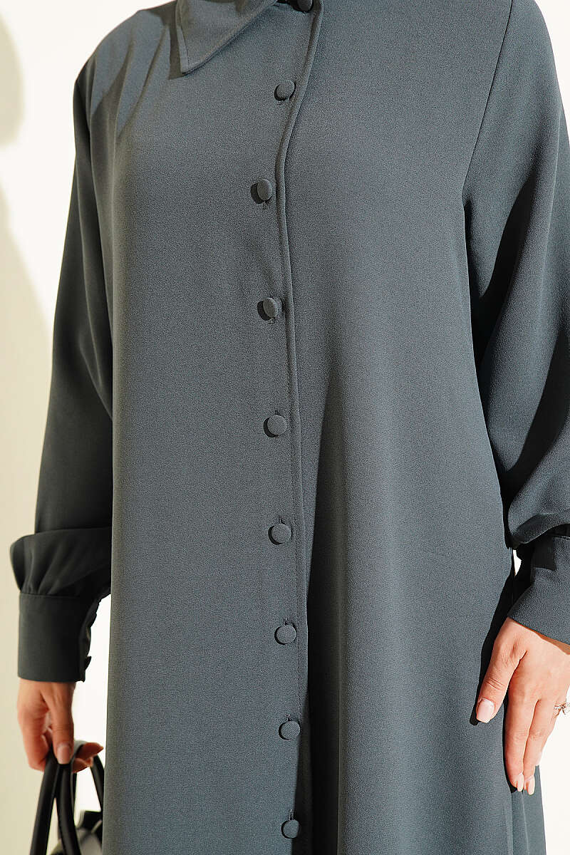 Long Tunic Two-Piece Set with Buttoned Cuffs - Smoke Grey
