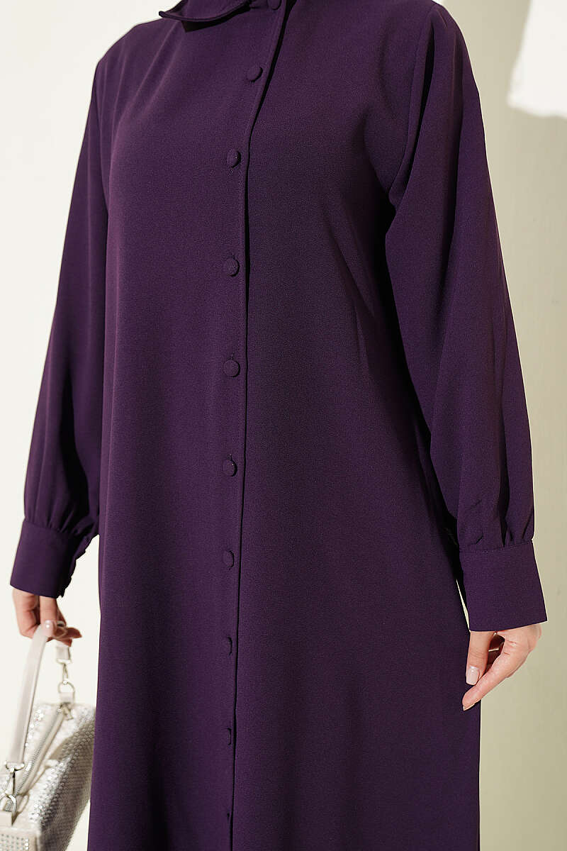 Long Tunic Two-Piece Set with Buttoned Cuffs - Purple