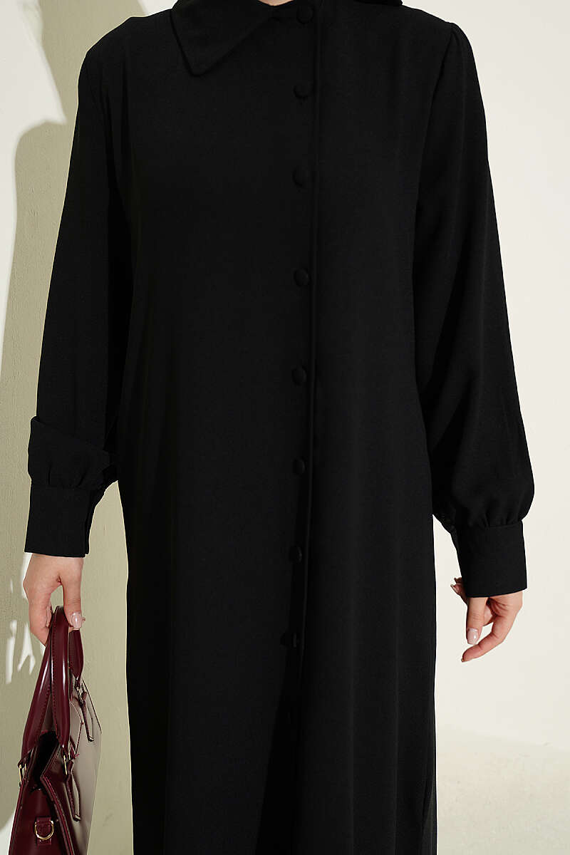 Long Tunic Two-Piece Set with Buttoned Cuffs - Black