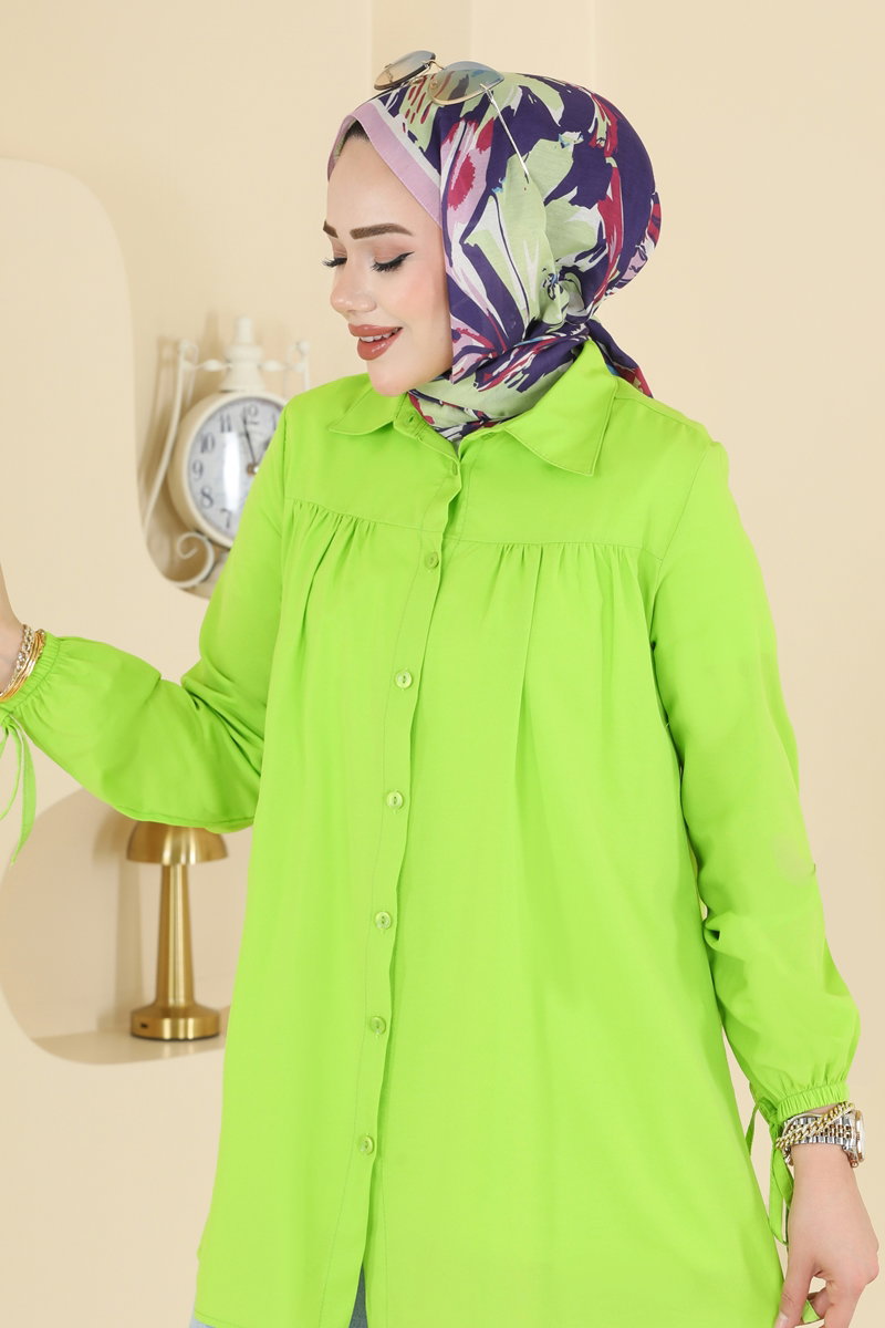 Poly-Cotton Shirt with Tie Cuffs - Pistachio