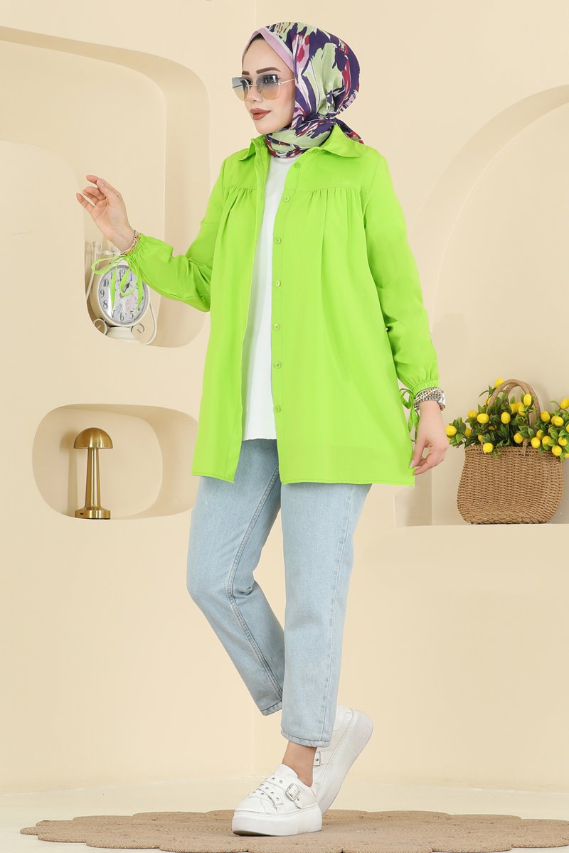 Poly-Cotton Shirt with Tie Cuffs - Pistachio