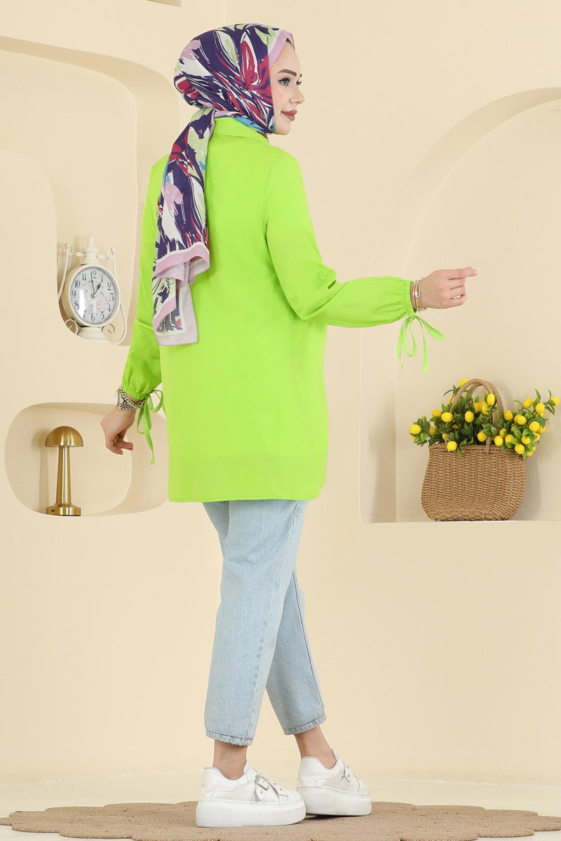 Poly-Cotton Shirt with Tie Cuffs - Pistachio