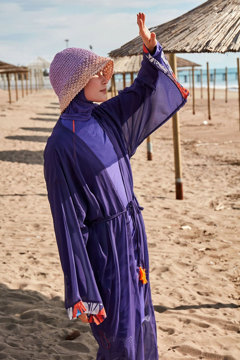 Chiffon Pareo with Printed Cuffs - Purple