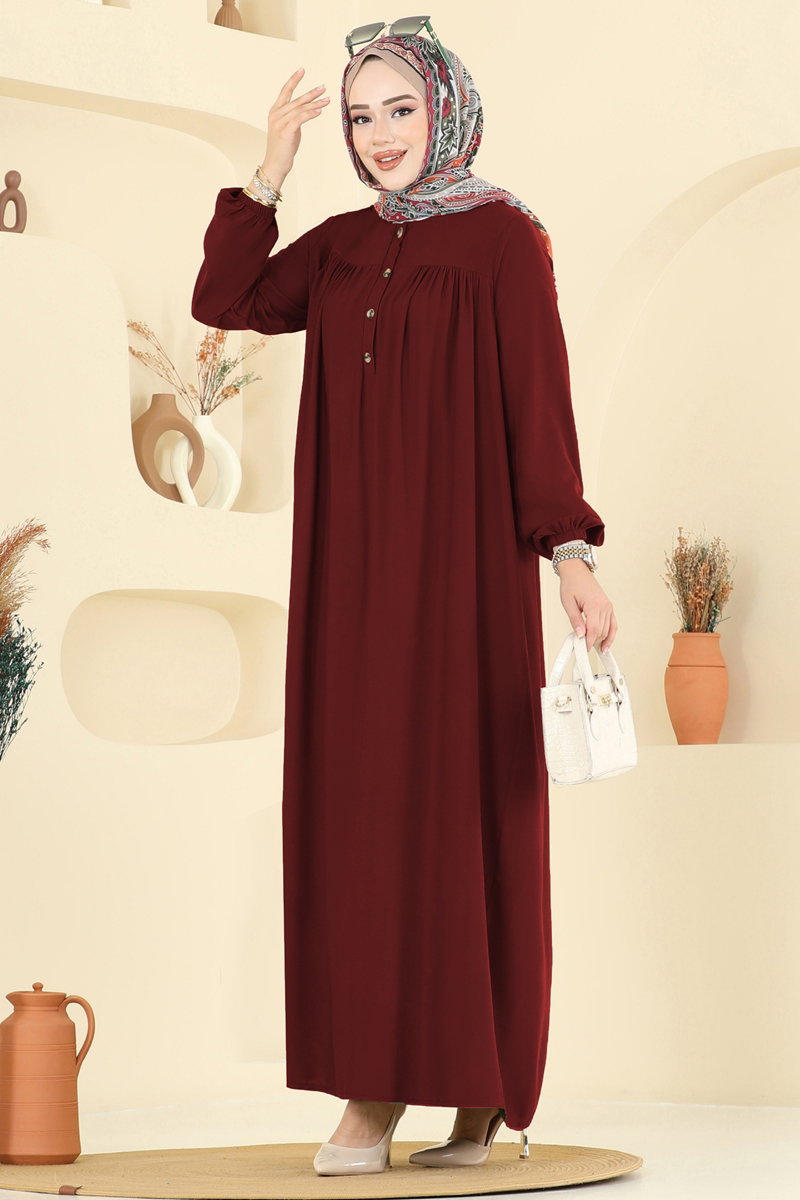 Viscose Dress with Elastic Cuffs - Burgundy