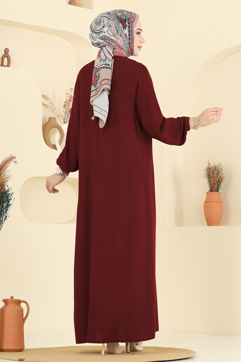 Viscose Dress with Elastic Cuffs - Burgundy