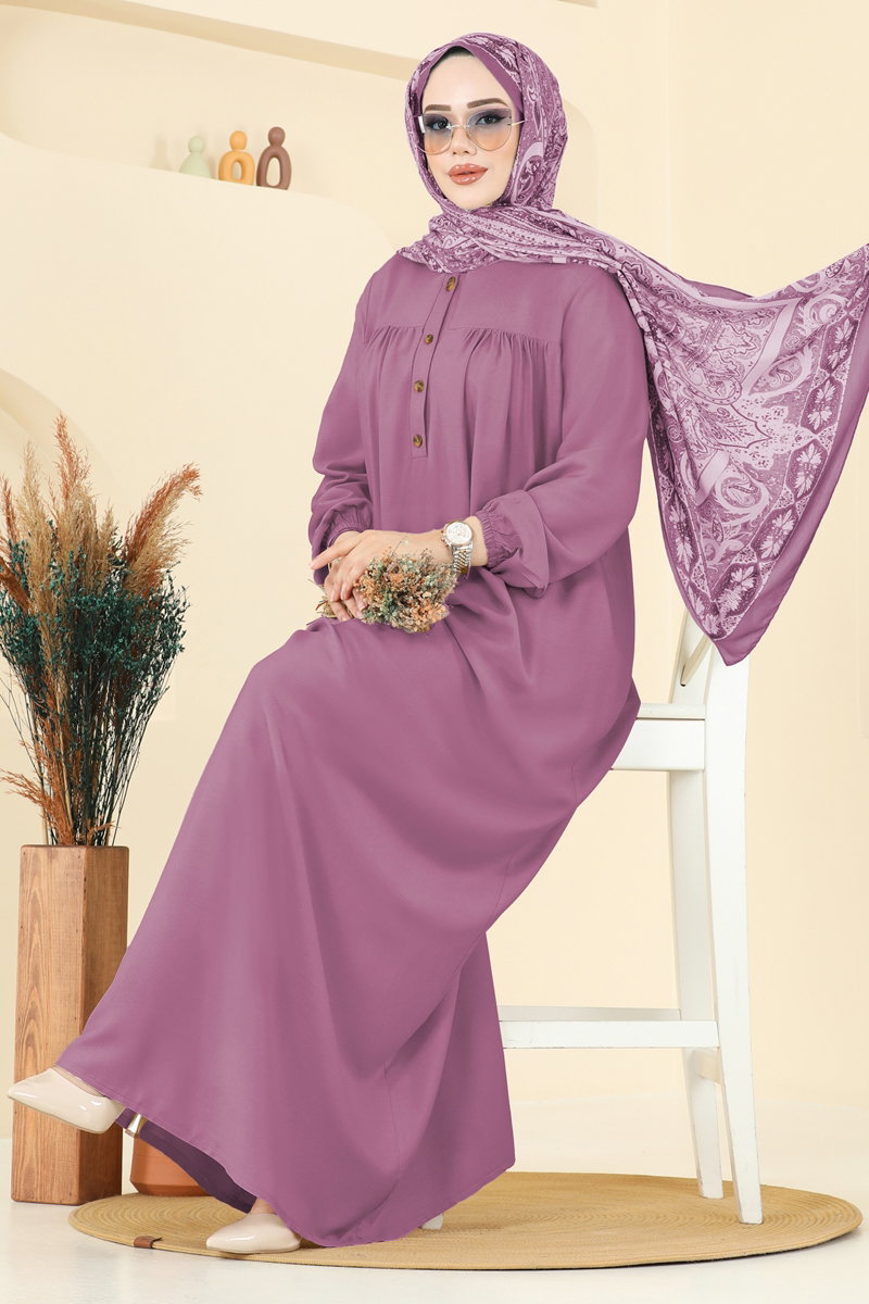 Viscose Dress with Elastic Cuffs - Dusty Rose