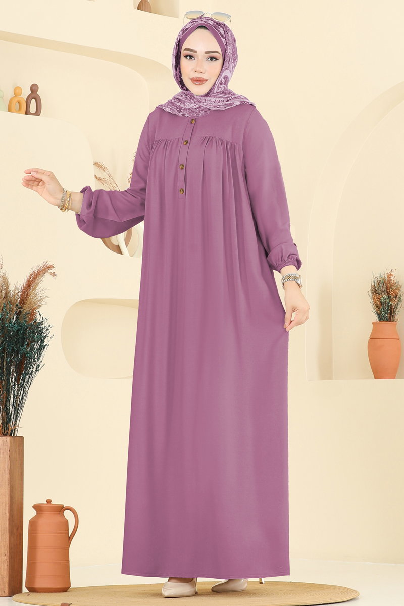 Viscose Dress with Elastic Cuffs - Dusty Rose