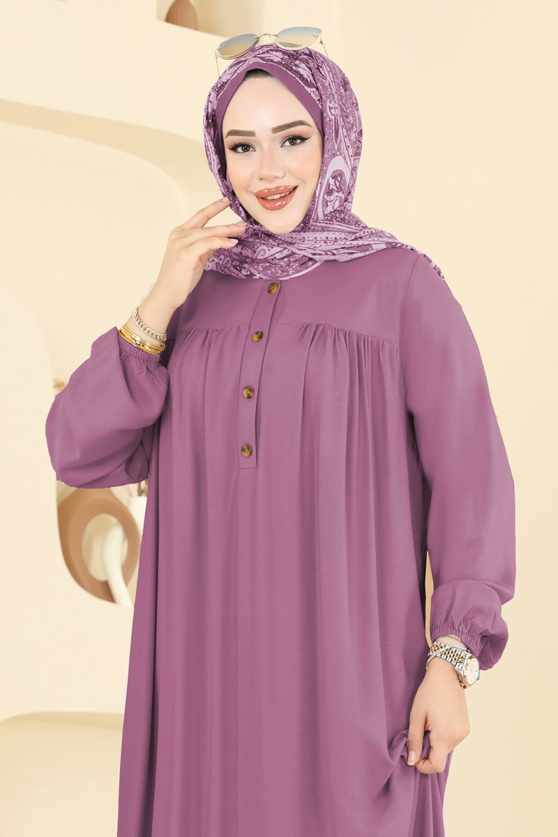 Viscose Dress with Elastic Cuffs - Dusty Rose