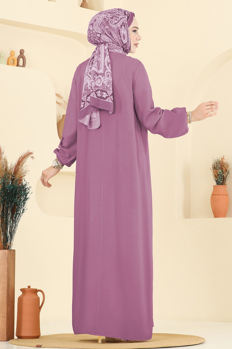 Viscose Dress with Elastic Cuffs - Dusty Rose