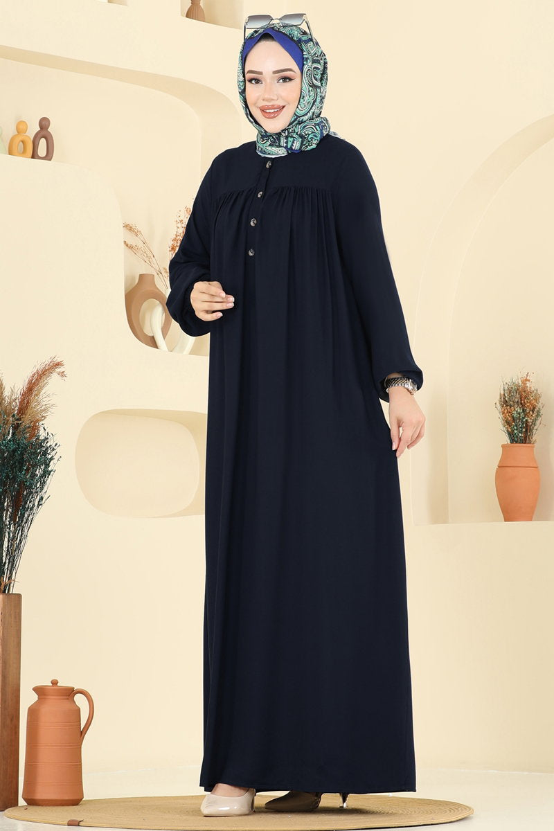 Viscose Dress with Elastic Cuffs - Navy