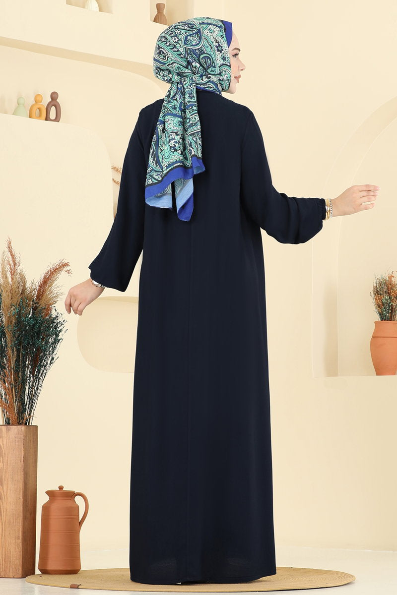 Viscose Dress with Elastic Cuffs - Navy