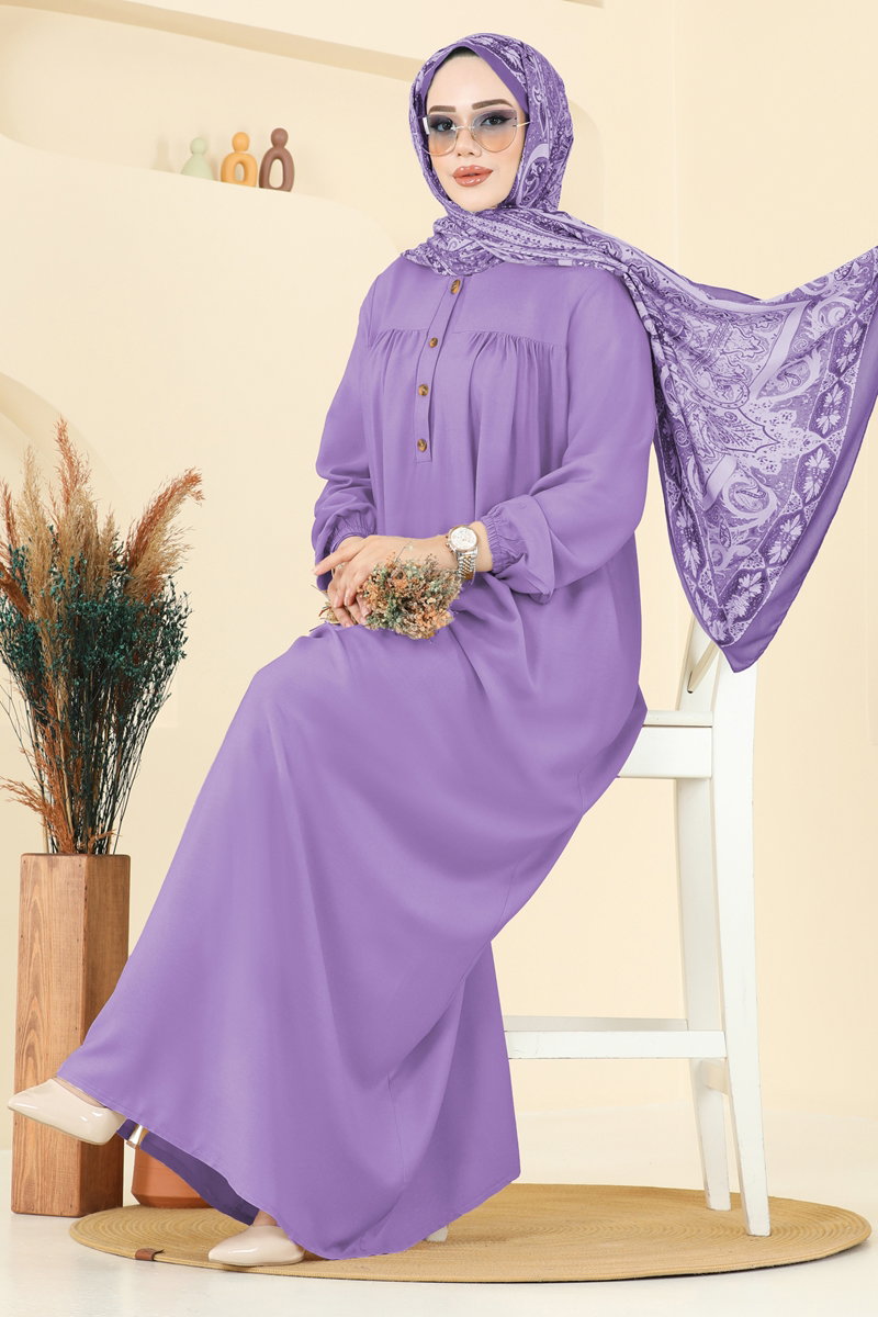 Viscose Dress with Elastic Cuffs - Lilac