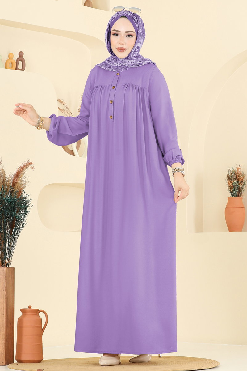 Viscose Dress with Elastic Cuffs - Lilac