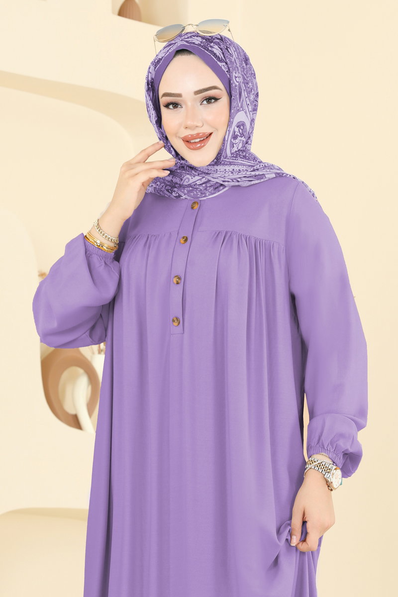 Viscose Dress with Elastic Cuffs - Lilac