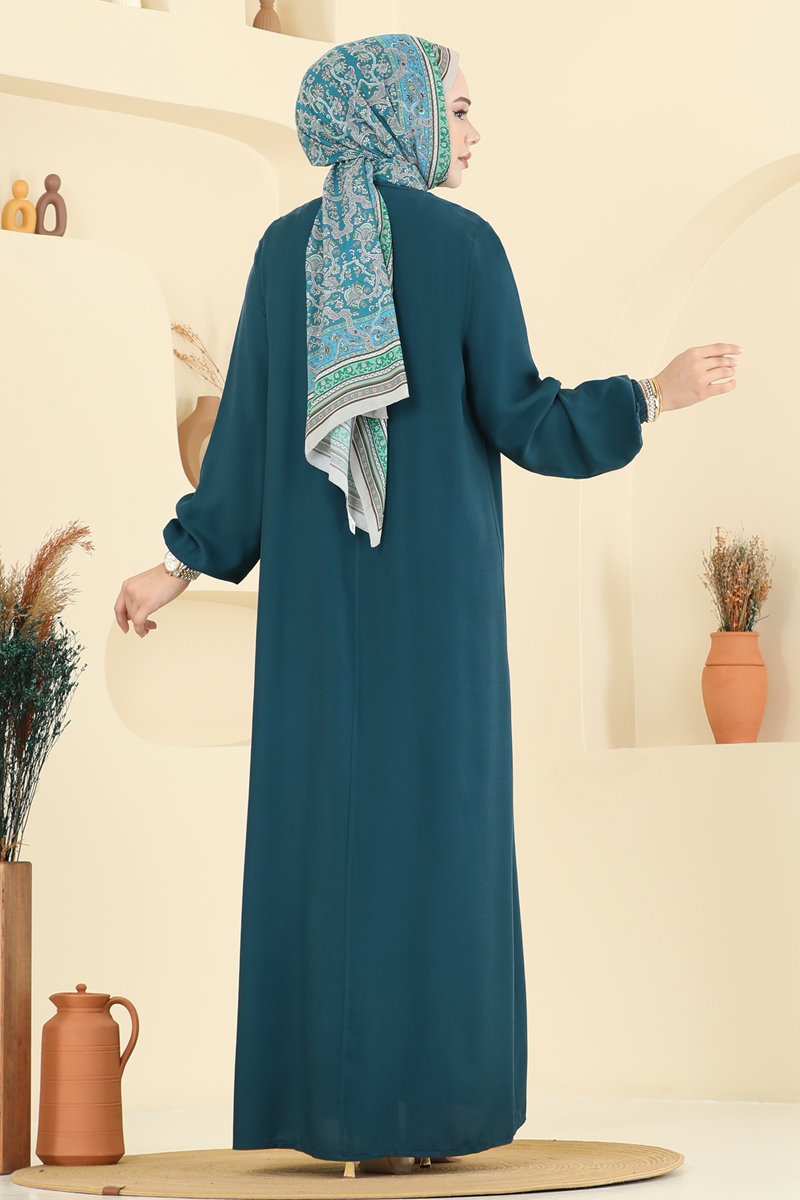 Viscose Dress with Elastic Cuffs - Teal