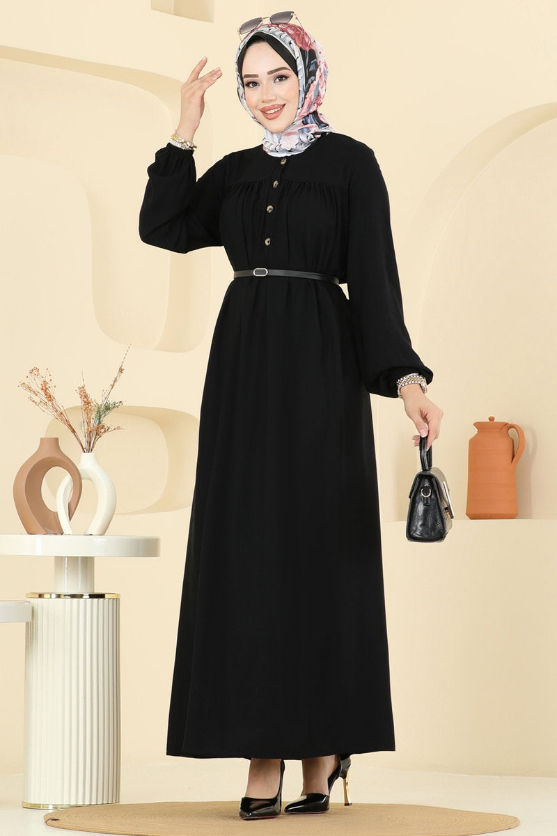 Viscose Dress with Elastic Cuffs - Black