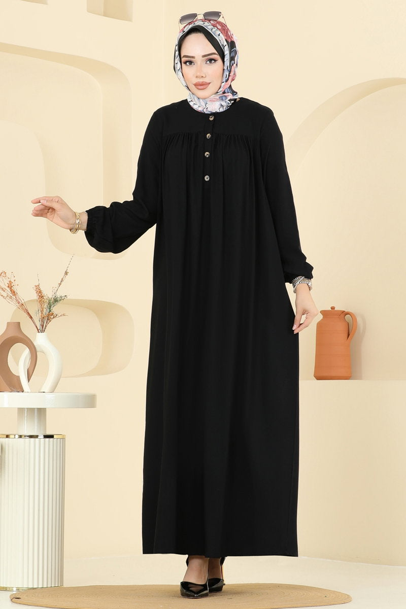 Viscose Dress with Elastic Cuffs - Black