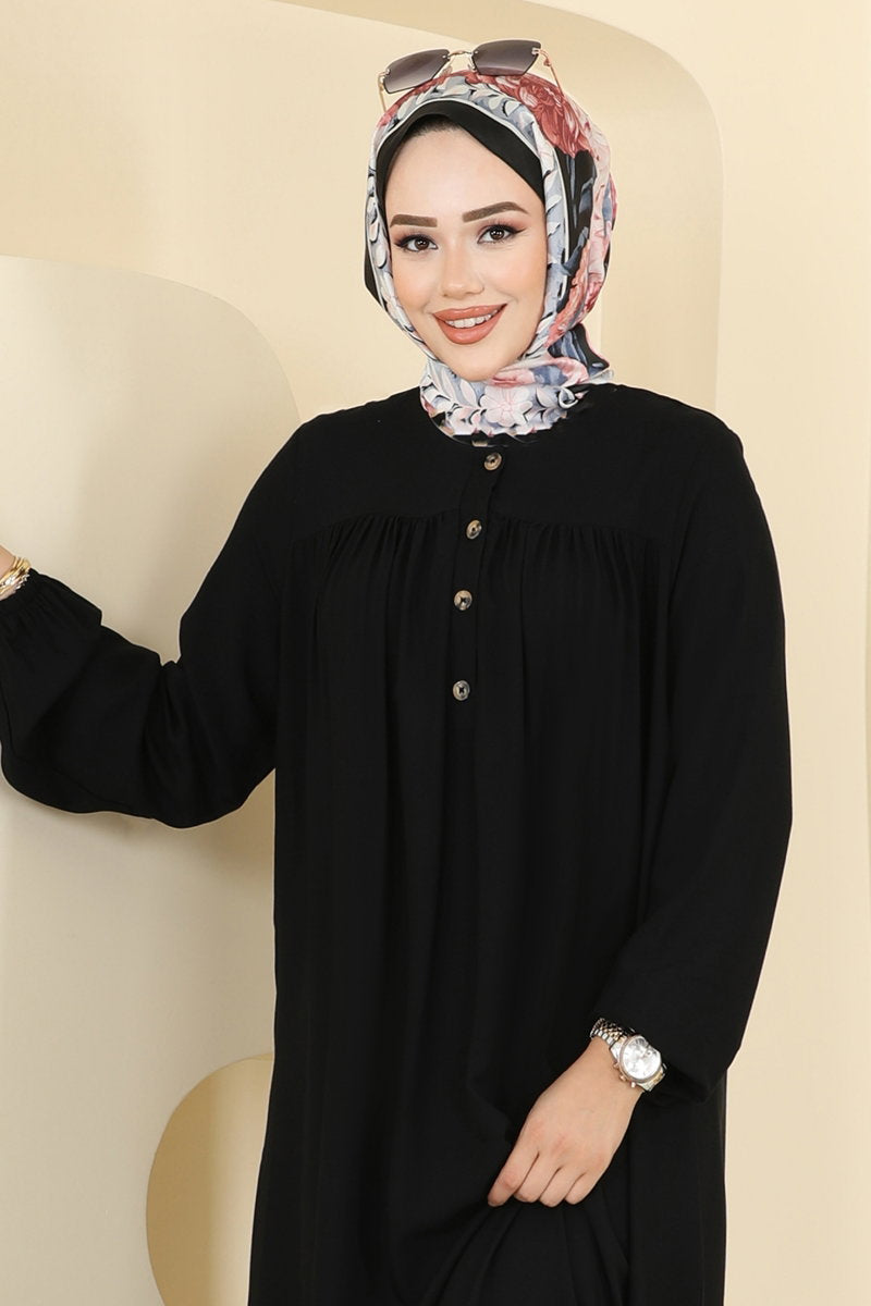 Viscose Dress with Elastic Cuffs - Black