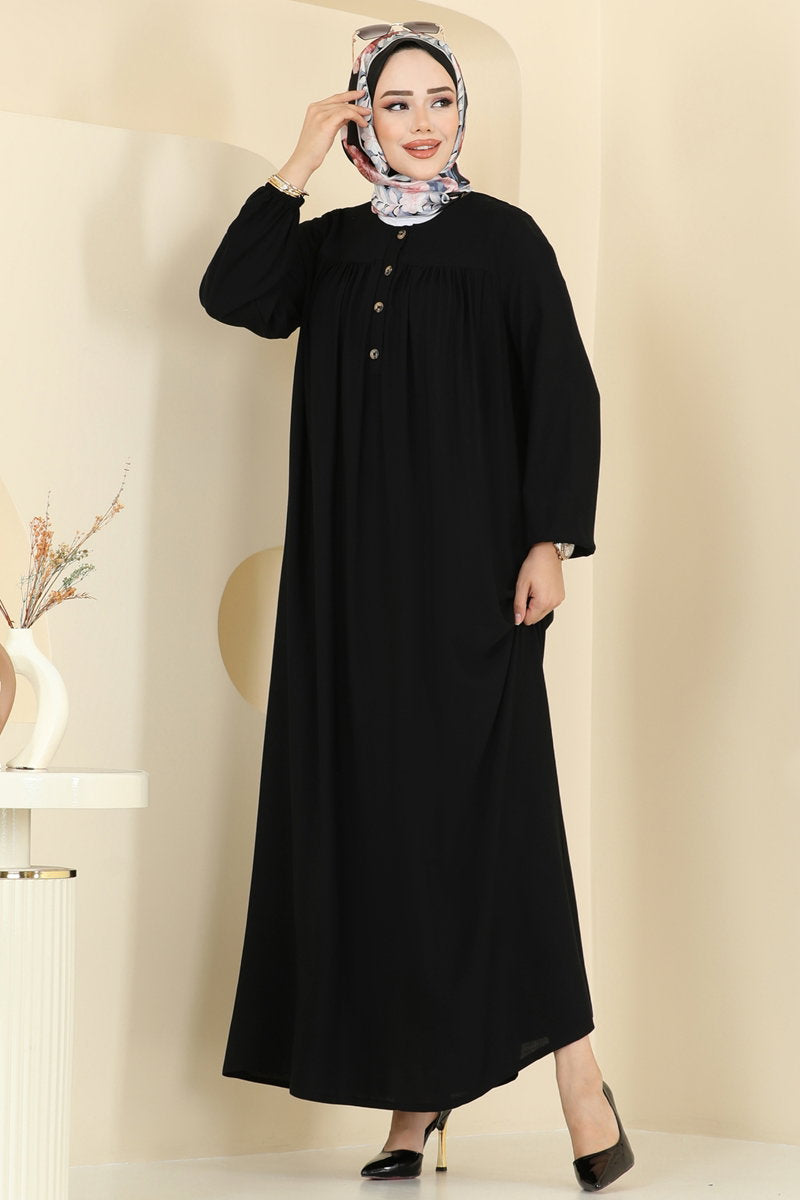 Viscose Dress with Elastic Cuffs - Black