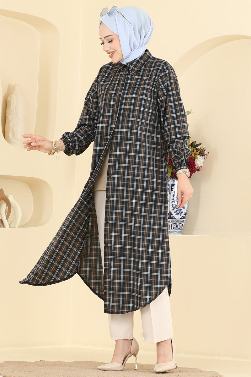 Striped Tunic with Elastic Cuffs - Blue-Black