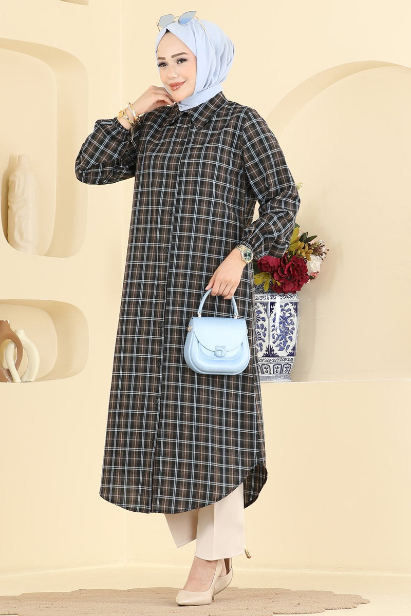 Striped Tunic with Elastic Cuffs - Blue-Black